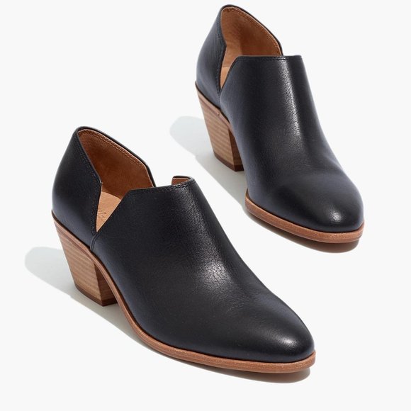 Madewell Shoes - Madewell the Gloria Shoe Black Leather Cut Heeled Ankle Boot Booties Size 6